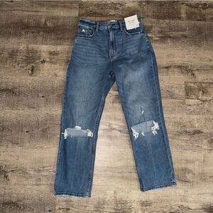 Abercrombie & Fitch The Ankle Straight Ultra High Rise Distressed Blue 27